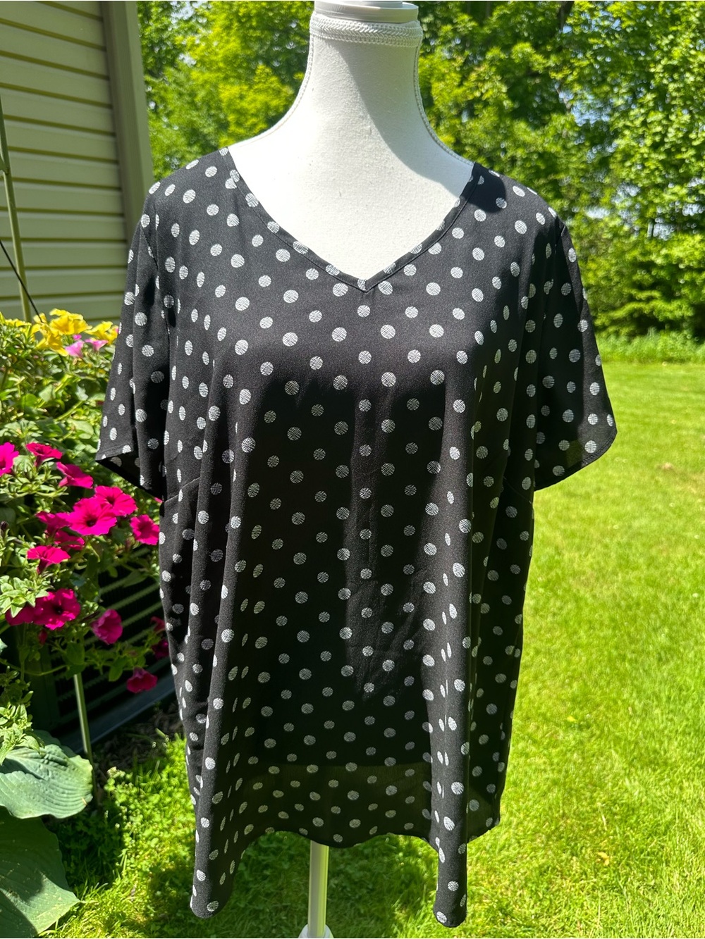 Papermoon Black Polka Dot V-Neck Short Sleeve Top